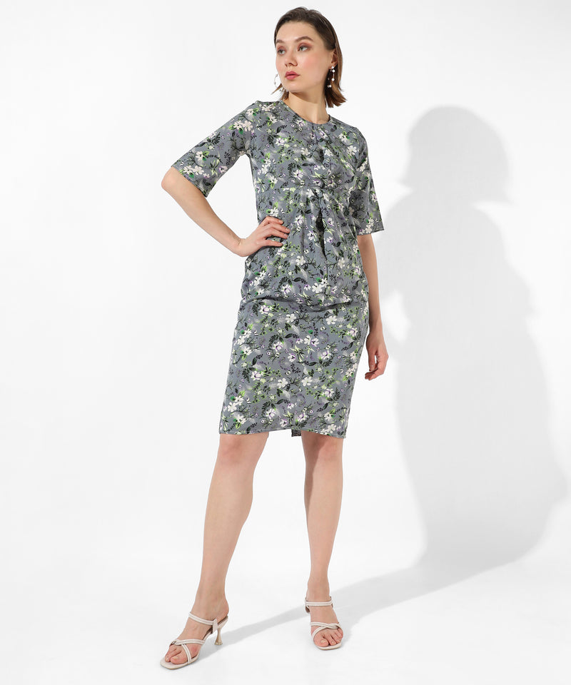 Women's Grey Printed Regular Fit Dress
