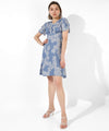 Women's Blue Printed Regular Fit Dress