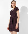 Women's Printed Maroon Regular Fit Dress