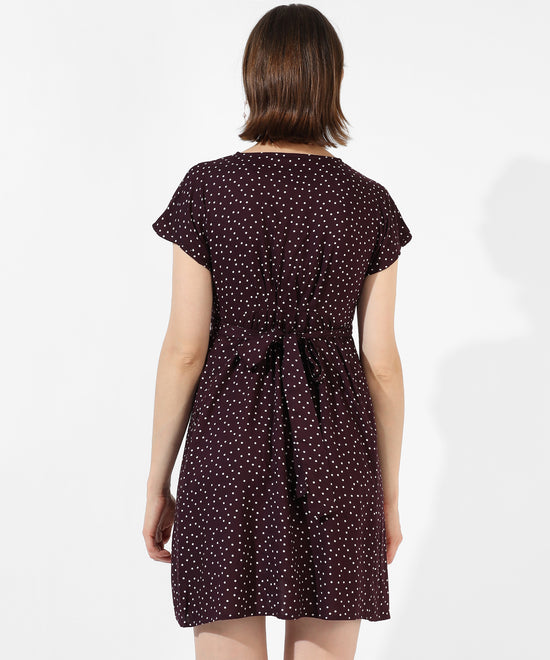 Women's Printed Maroon Regular Fit Dress