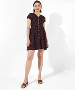 Women's Printed Maroon Regular Fit Dress