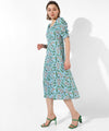 Women's Blue Printed Regular Fit Dress