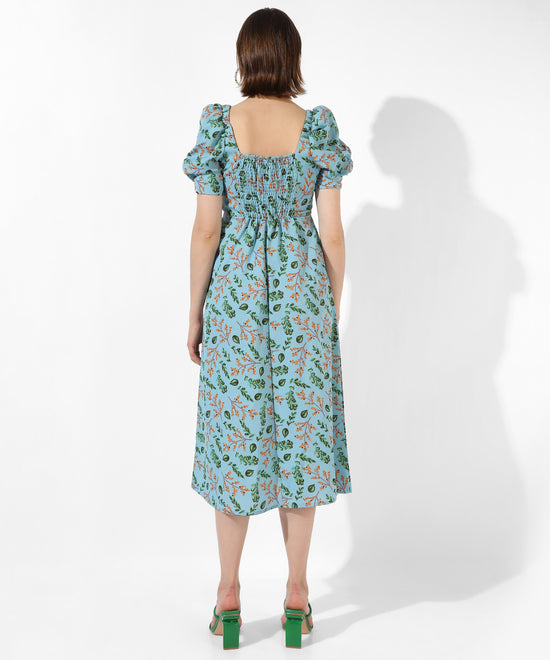 Women's Blue Printed Regular Fit Dress