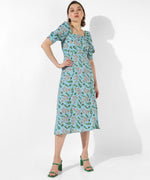 Women's Blue Printed Regular Fit Dress