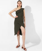 Women's Solid Olive Green Regular Fit Dress