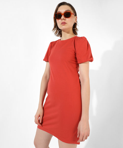 Women's Solid Red Regular Fit Dress