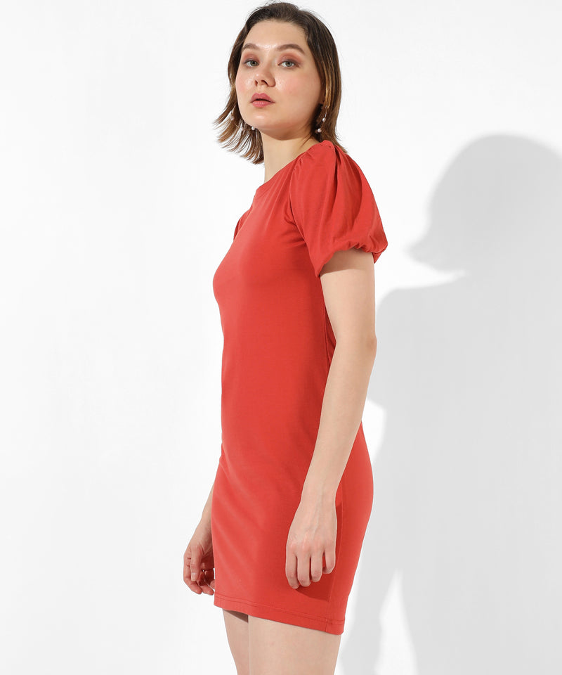 Women's Solid Red Regular Fit Dress