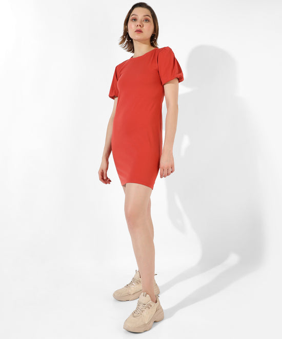 Women's Solid Red Regular Fit Dress