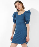 Women's Solid Blue Regular Fit Dress