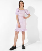 Women's Solid Lavender Regular Fit Dress