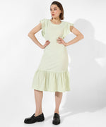 Women's Solid Green Regular Fit Dress