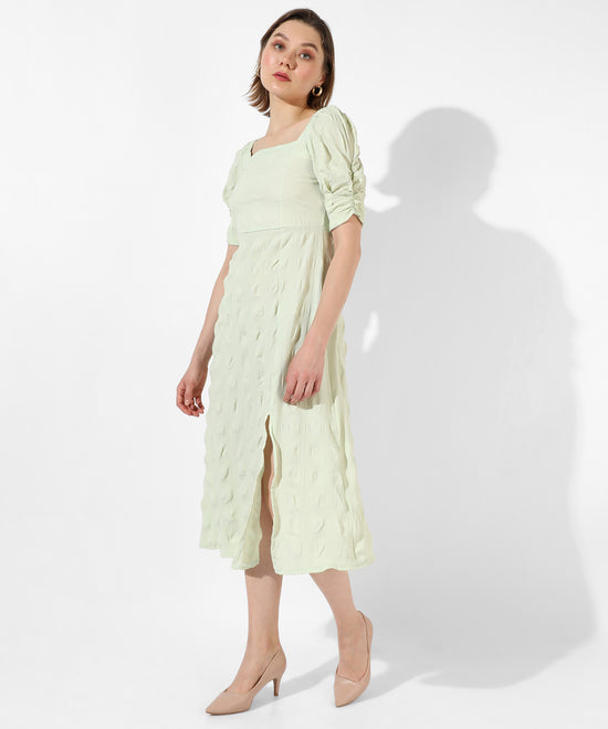 Women's Green Textured Regular Fit Dress