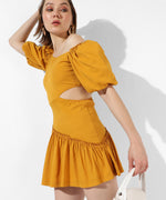 Women's Solid Mustard Yellow Regular Fit Dress