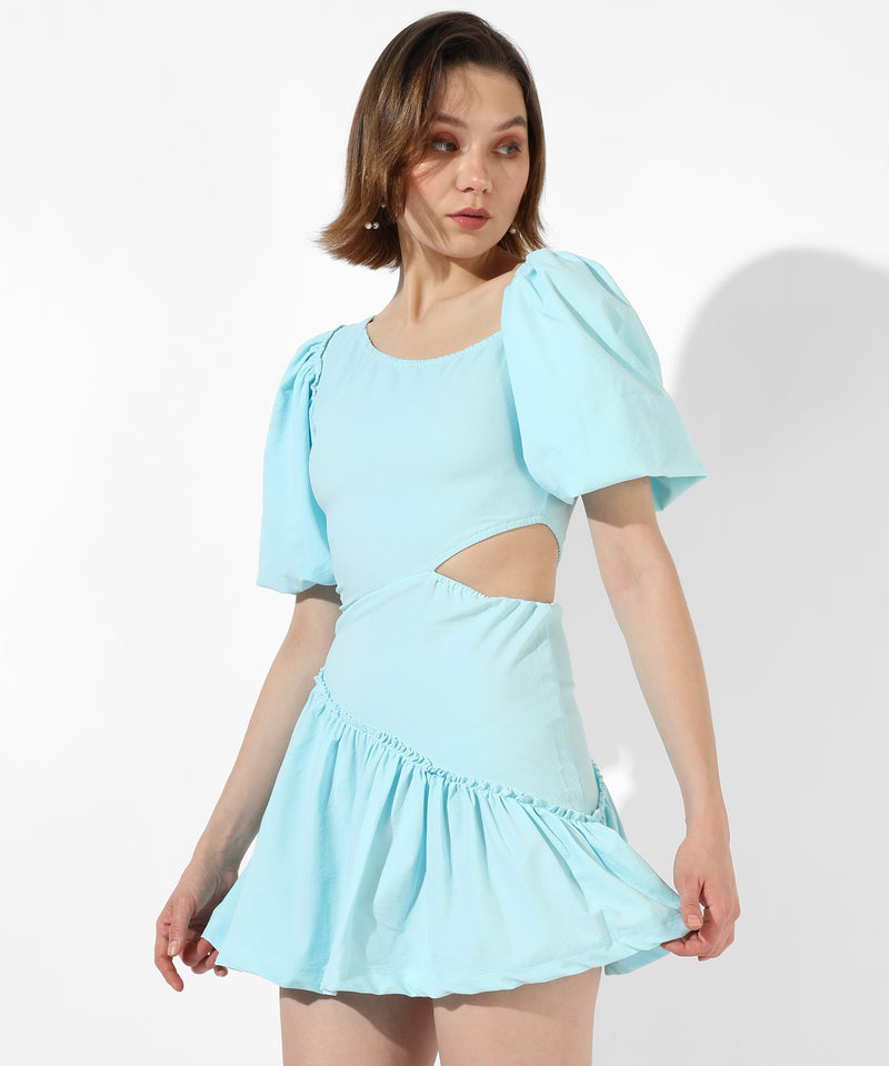 Women's Solid Light Blue Regular Fit Dress
