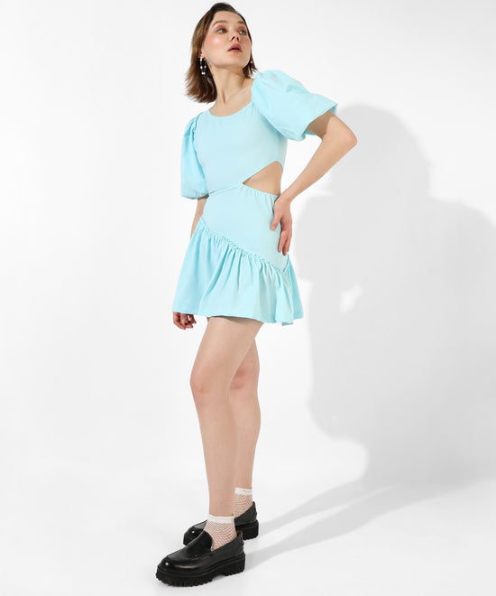 Women's Solid Light Blue Regular Fit Dress