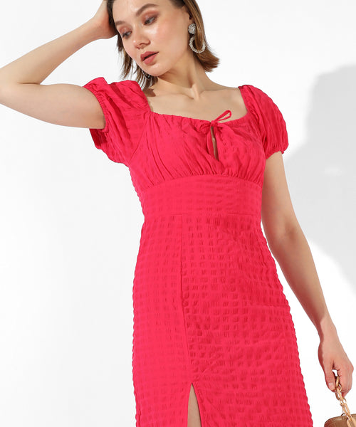 Women's Solid Red Regular Fit Dress