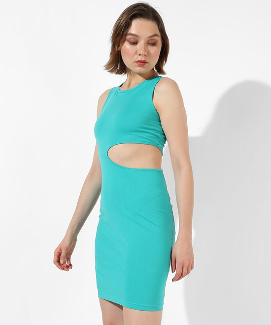 Women's Solid Teal Blue Regular Fit Dress