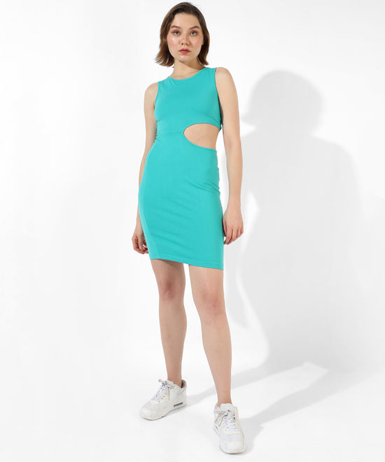 Women's Solid Teal Blue Regular Fit Dress