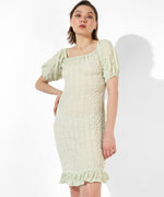Women's Green Textured Regular Fit Dress