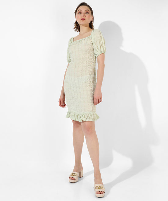 Women's Green Textured Regular Fit Dress