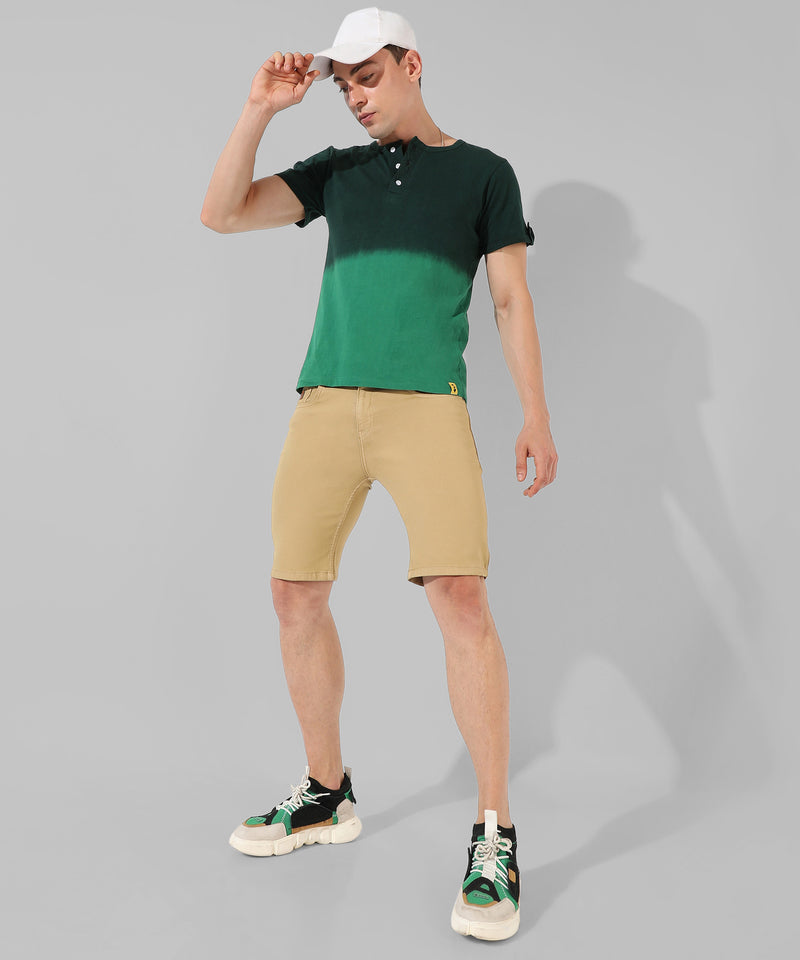 Men's Colourblocked Aqua Regular Fit Casual T-Shirt