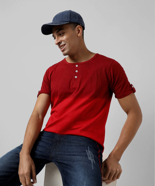 Men's Red Colourblocked Regular Fit Casual T-Shirt