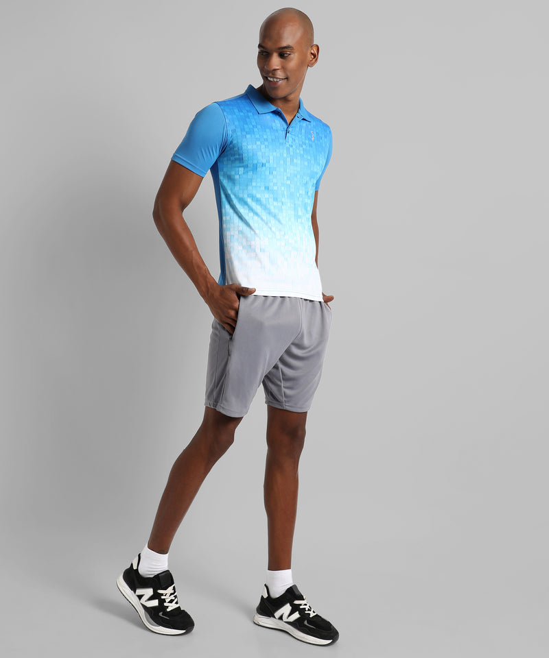 Men's Blue Printed Regular Fit Activewear T-Shirt