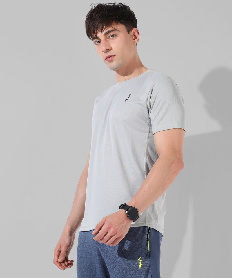 Men's Solid Grey Regular Fit Activewear T-Shirt