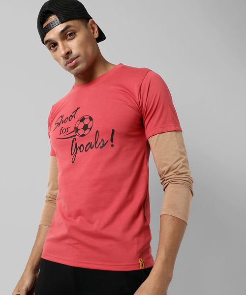 Men's Red Printed Regular Fit Casual T-Shirt