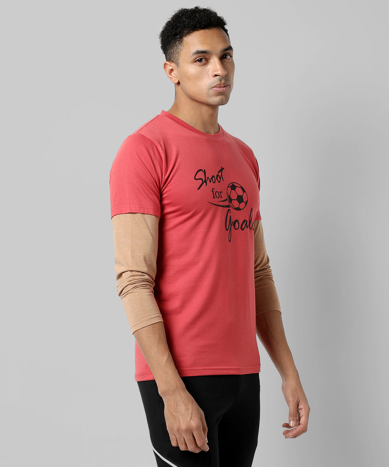Men's Red Printed Regular Fit Casual T-Shirt