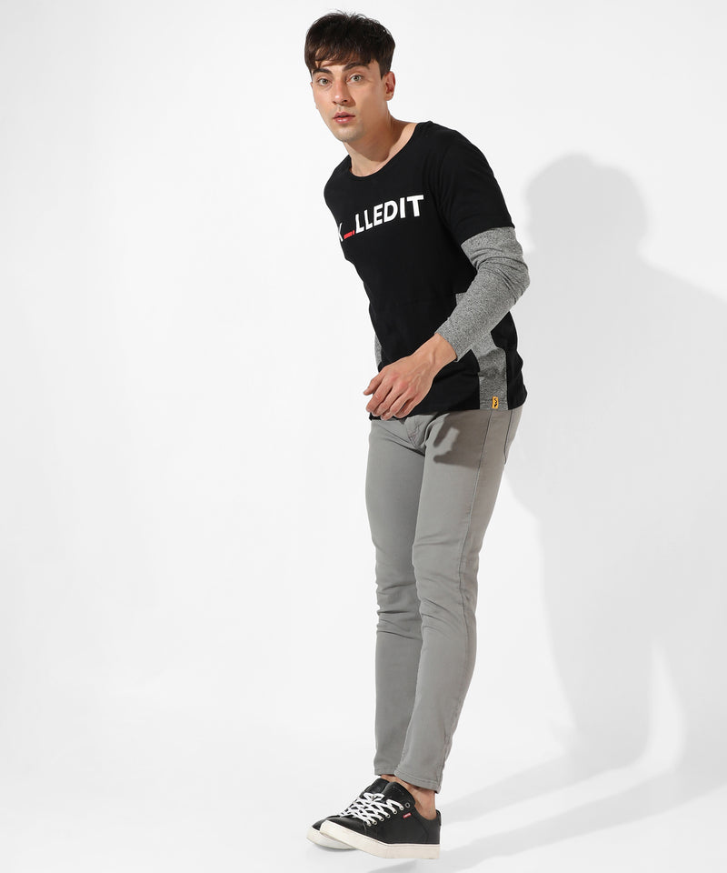 Men's Black Colourblocked Regular Fit Casual T-Shirt