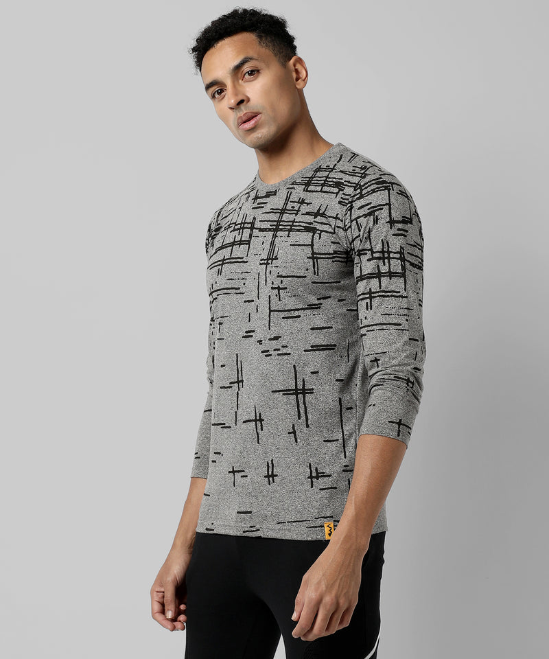 Men's Grey Printed Regular Fit Casual T-Shirt