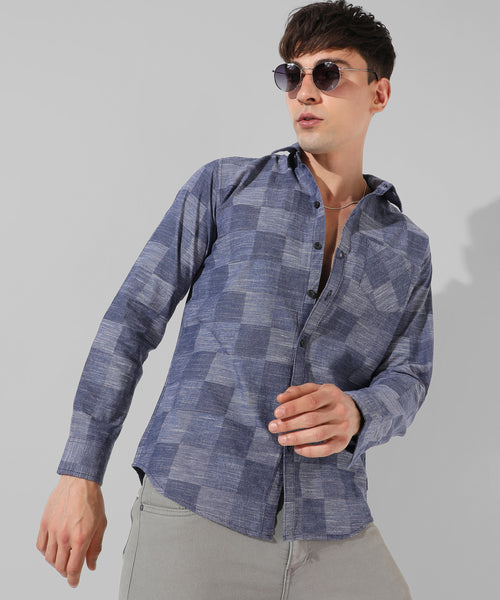 Men's Blue Checkered Casual Shirt