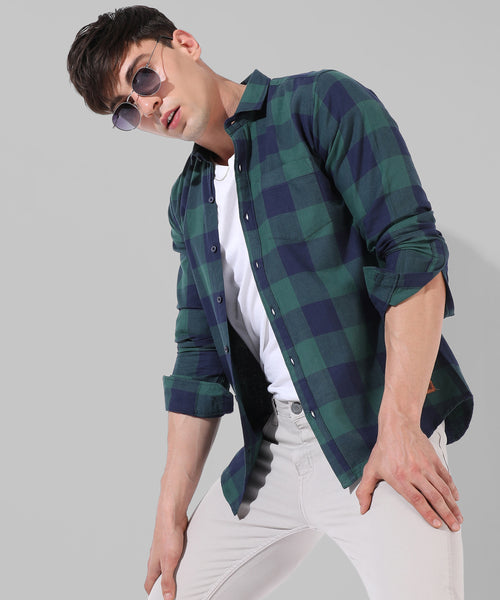 Men's Green Checkered Casual Shirt