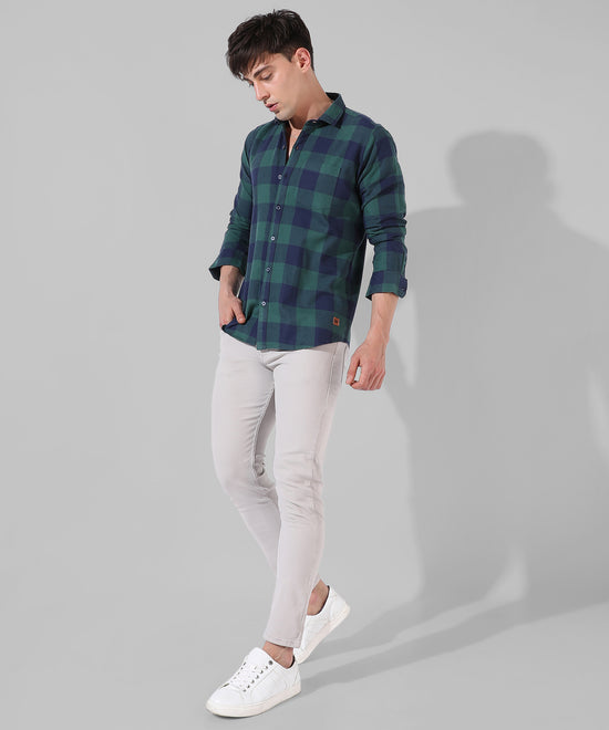 Men's Green Checkered Casual Shirt