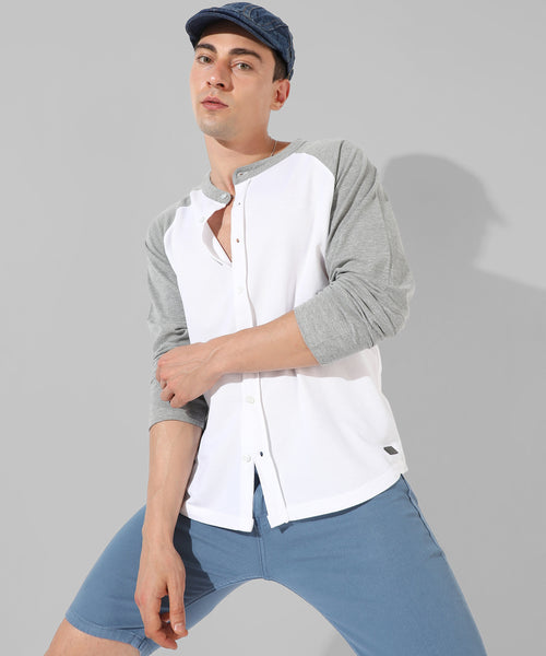 Men's White Colourblocked Casual Shirt