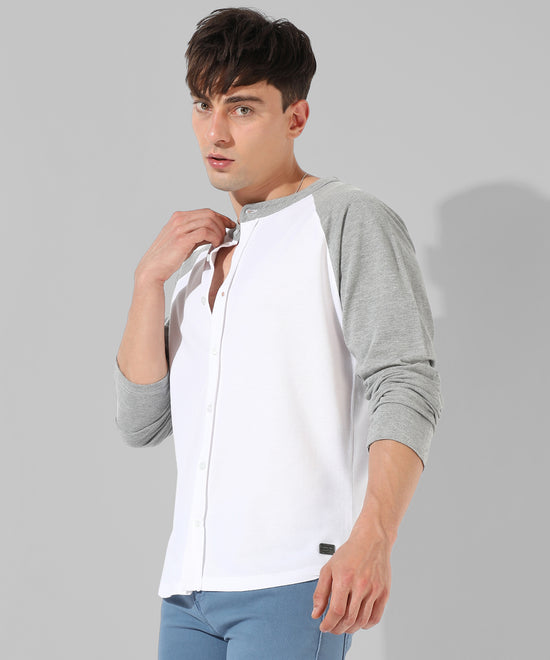 Men's White Colourblocked Casual Shirt