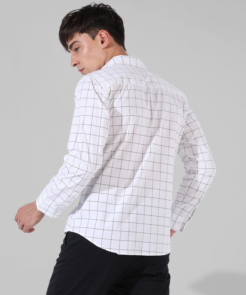 Men's White Checkered Casual Shirt