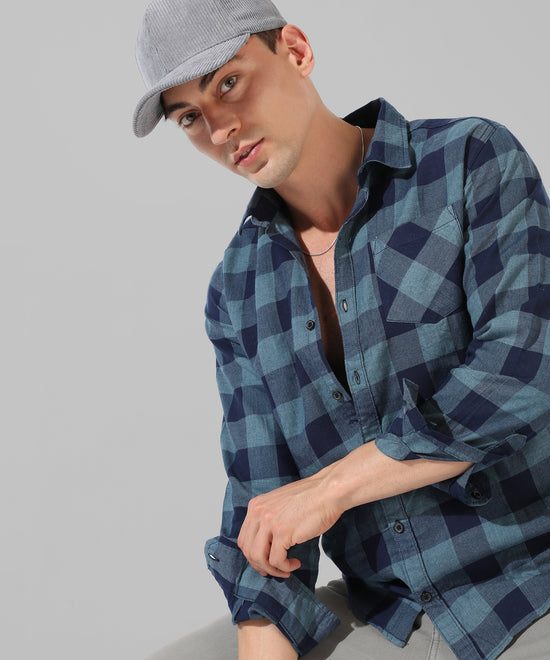 Men's Blue Checkered Casual Shirt