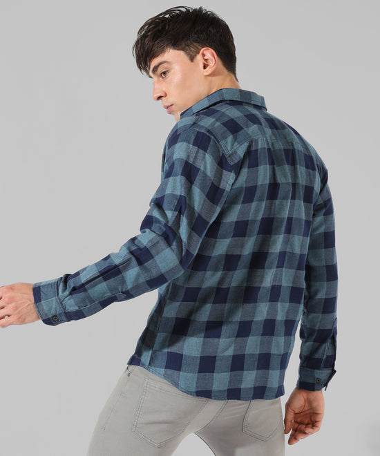 Men's Blue Checkered Casual Shirt