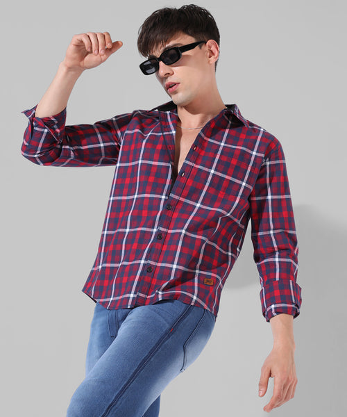Men's Red Checkered Casual Shirt