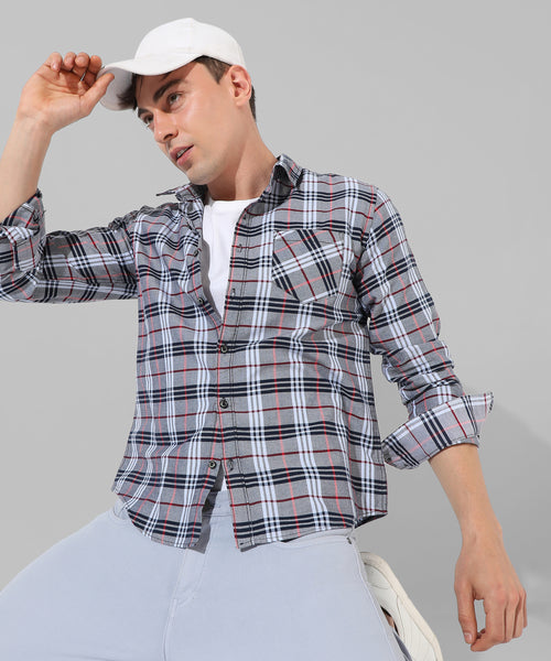 Men's Grey Checkered Casual Shirt