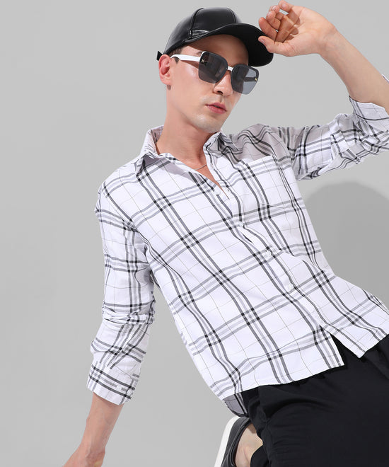 Men's White Checkered Casual Shirt