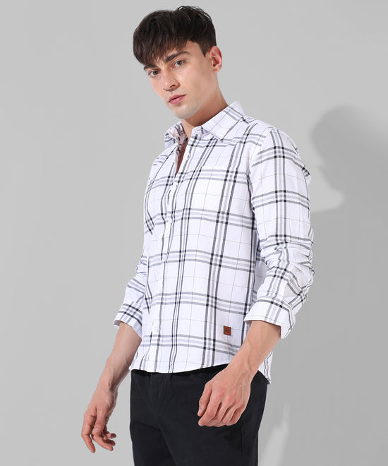 Men's White Checkered Casual Shirt