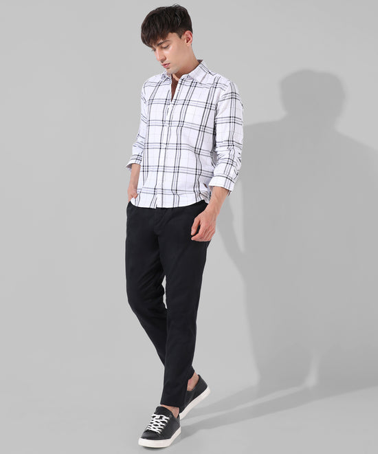 Men's White Checkered Casual Shirt