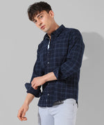 Men's Navy Blue Checkered Casual Shirt