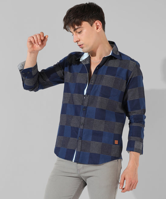 Men's Blue Checkered Casual Shirt