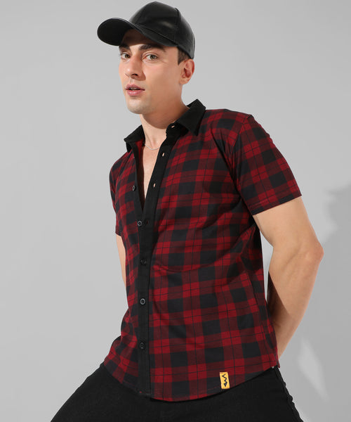 Men's Red Checkered Casual Shirt