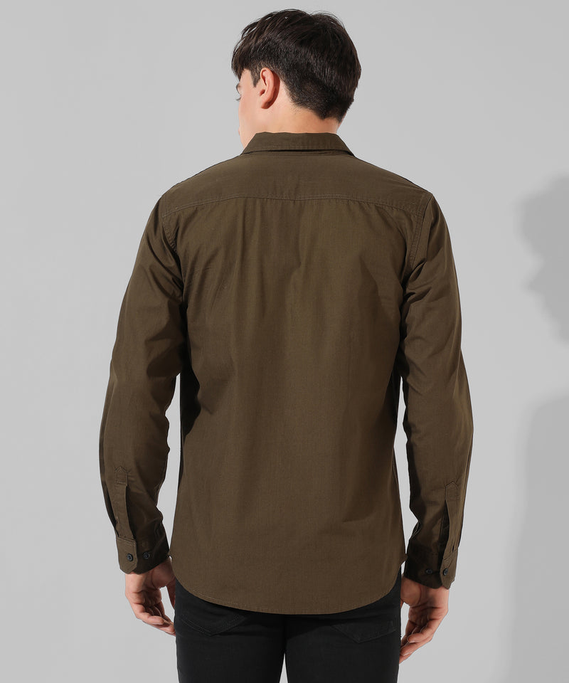 Men's Solid Olive Green Casual Shirt