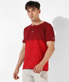 Men's Red Colourblocked Regular Fit Casual T-Shirt